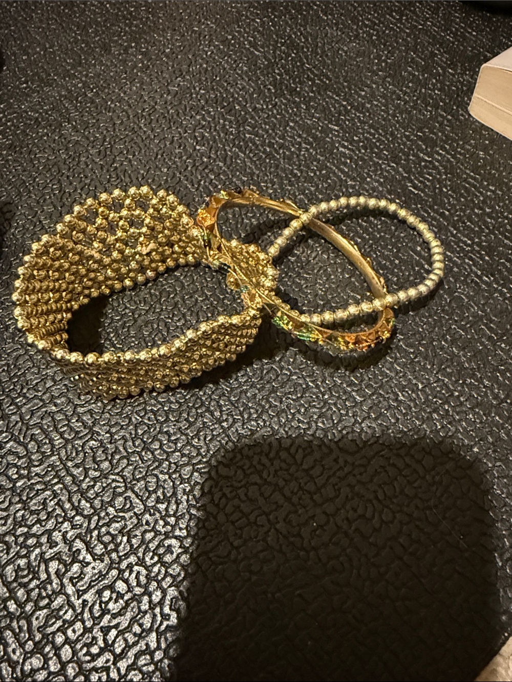 Gold Beaded Women's Bracelet Set - Elegant Stackable Bangles set of 3